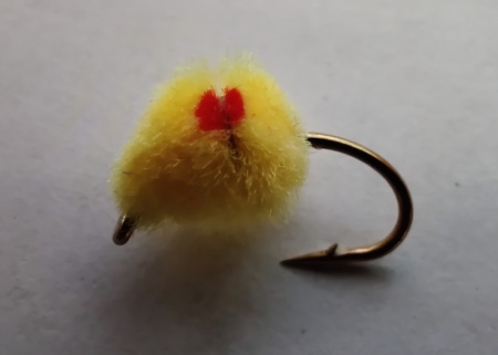 6 Genuine Tinhead Egg flies not gold bead copies.Budgie Hot Orange Fl Yellow 